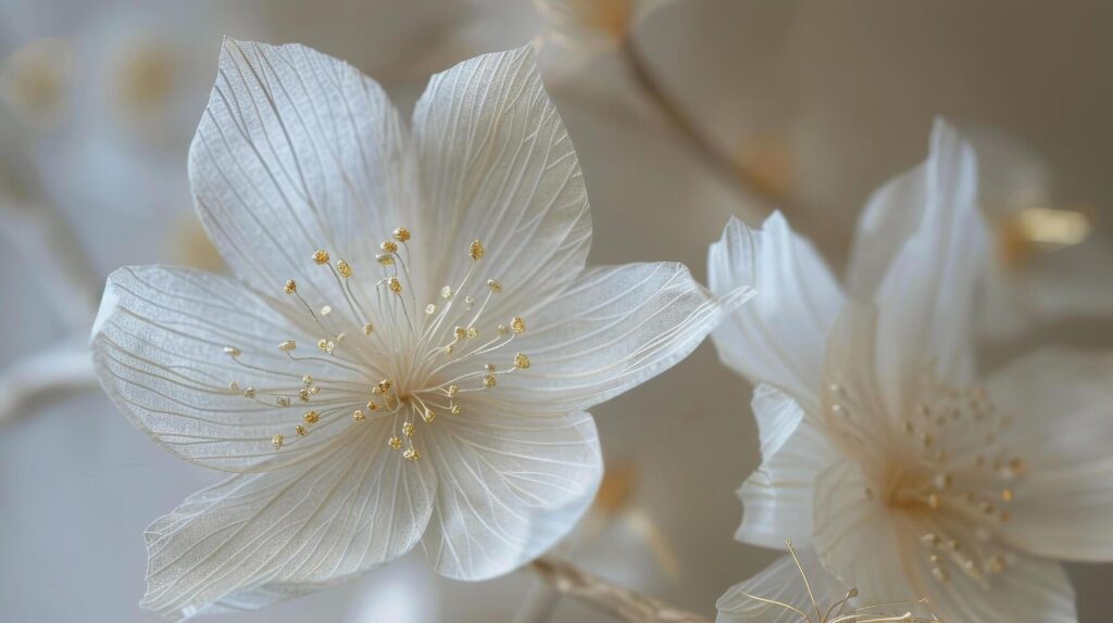 Two White Flowers Close Up on Blurry Background Stock Free