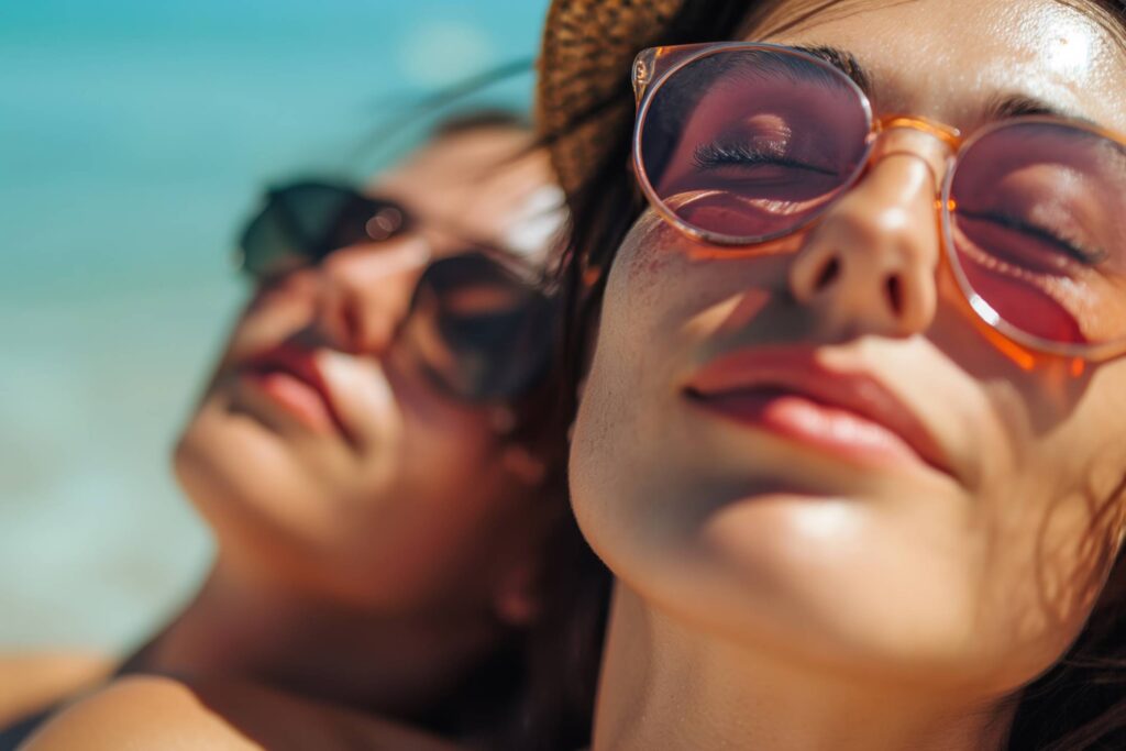 Two Women Enjoying the Sun on Their Summer Vacation Stock Free