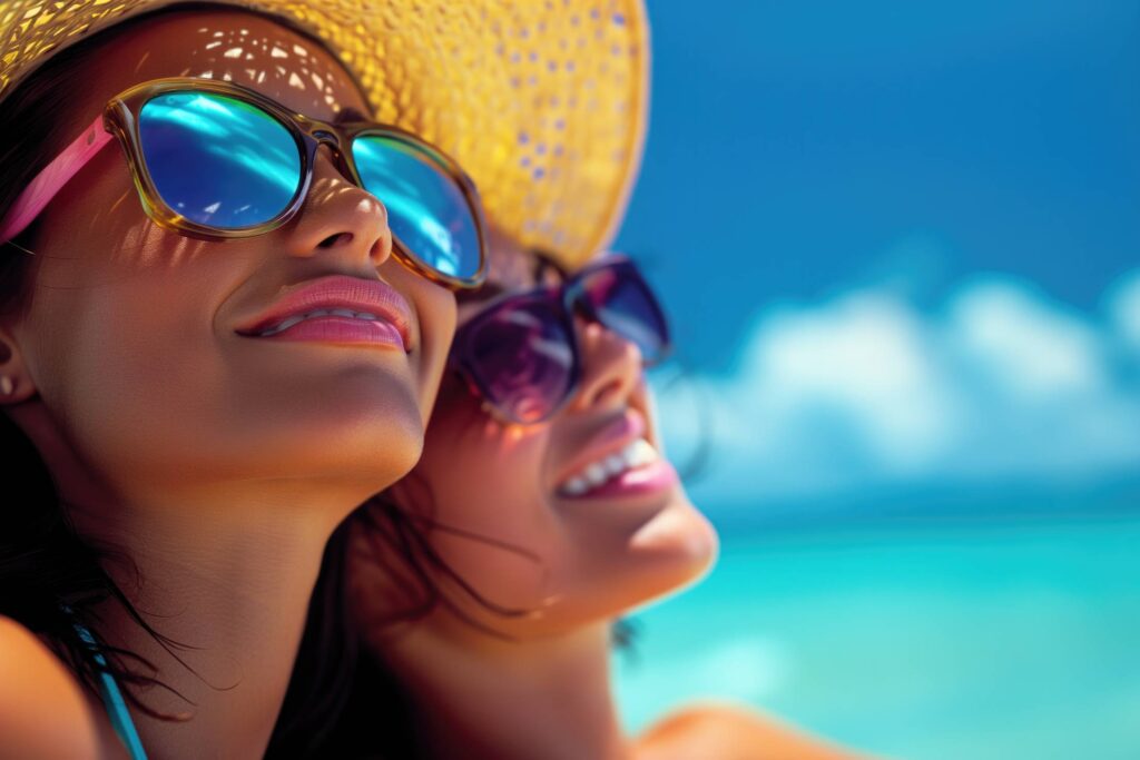 Two Young Women Enjoying Summer Beach Vacation Holidays Stock Free