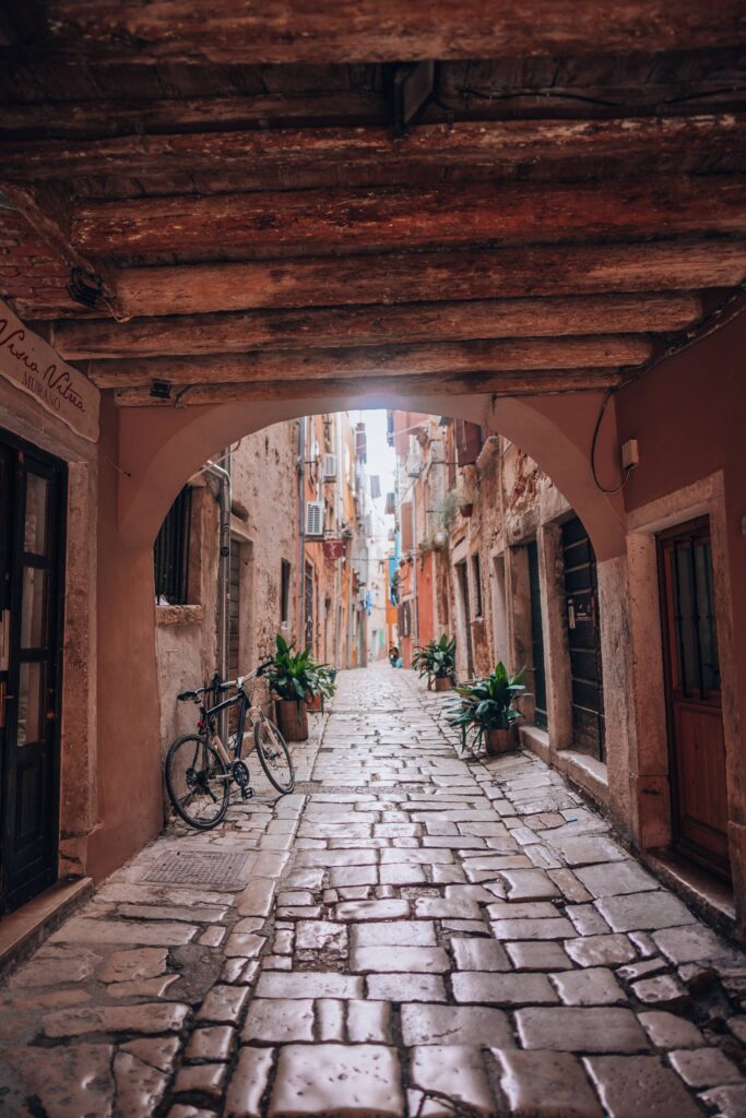 Typical Old Narrow Street in Rovinj, Croatia Free Photo