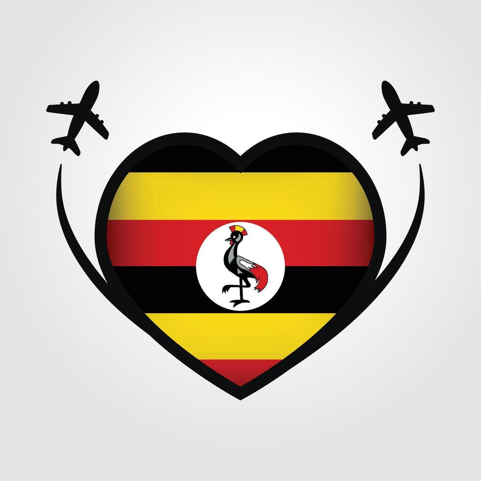 Uganda Travel Heart Flag With Airplane Icons Stock Free