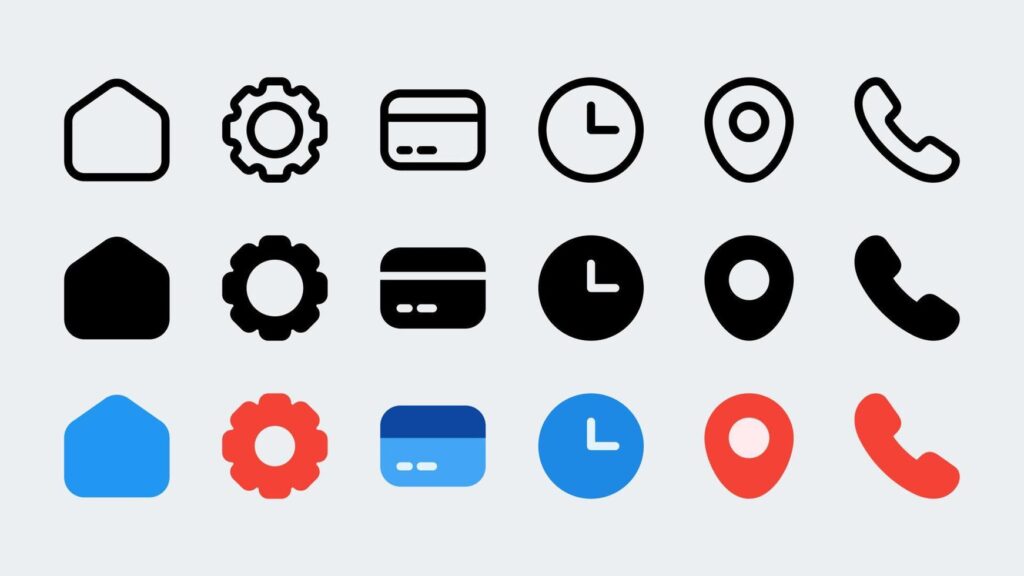 UI icons for web for business, banking, contact, social media, technology, seo, with 3 style line, glyph and flat. Stock Free