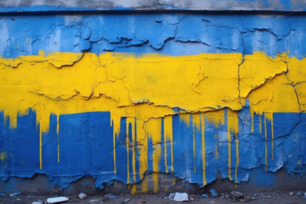 Ukraine Flag Spray-painted on a Street Wall Stock Free