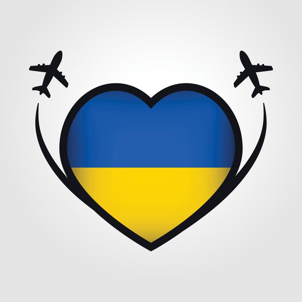 Ukraine Travel Heart Flag With Airplane Icons Stock Free