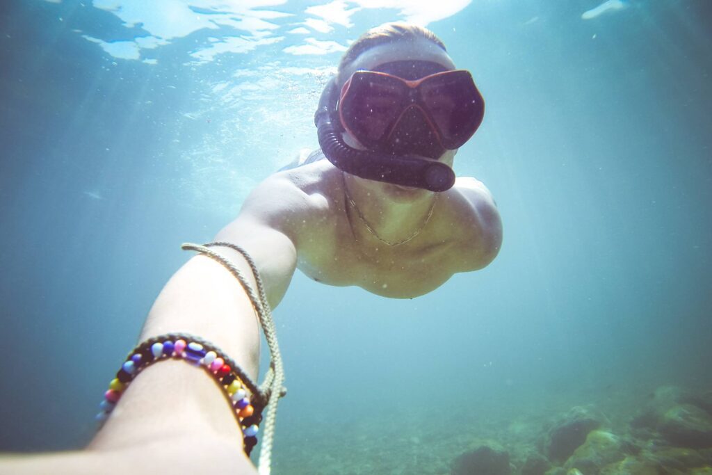 Underwater Diving/Snorkeling Selfie in The Sea Free Photo