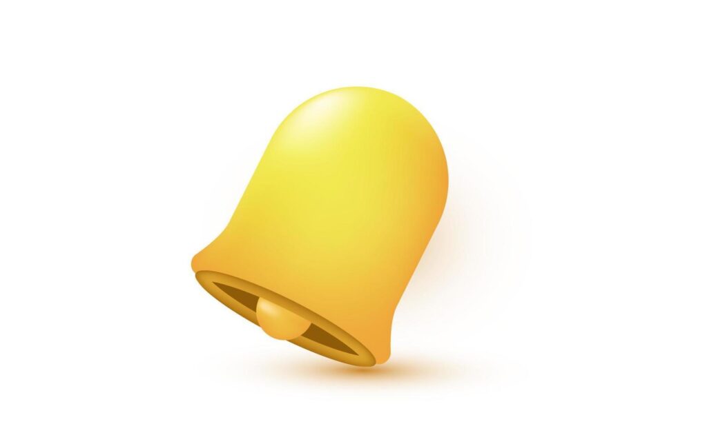 unique 3d ringing yellow bell notification sign design icon isolated on Stock Free