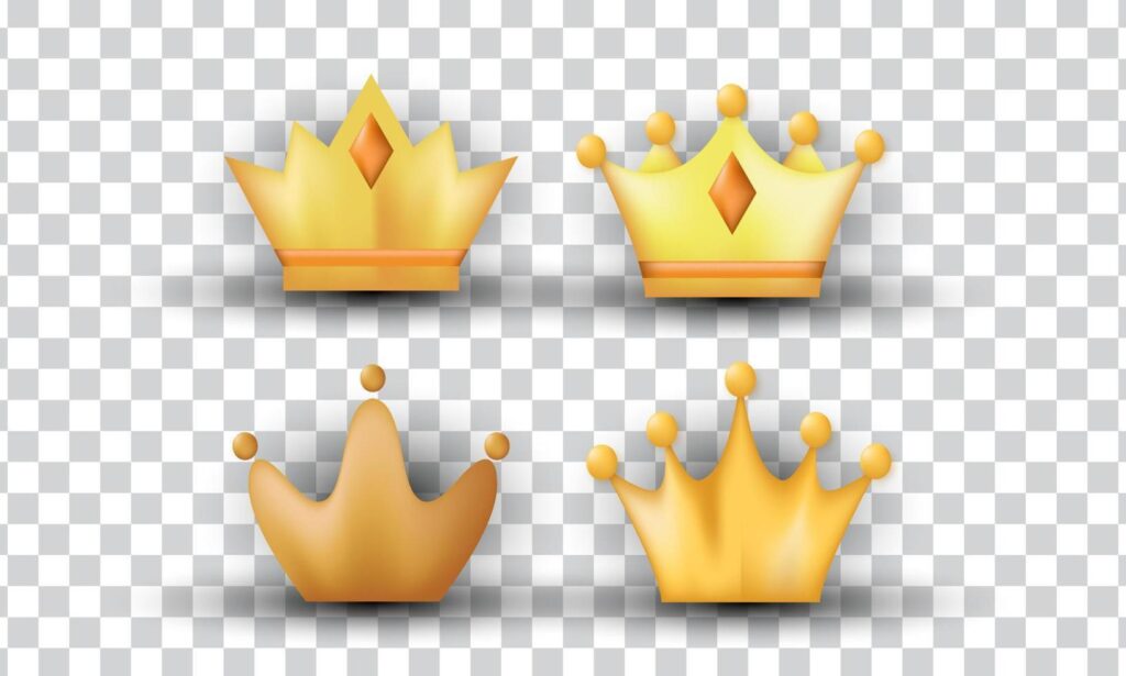 unique 3d set collection yellow crown icon design isolated on Stock Free