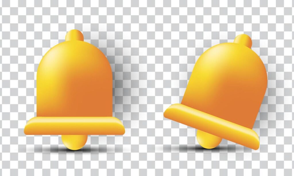 unique 3d yellow notification bell floating icon design isolated on Stock Free