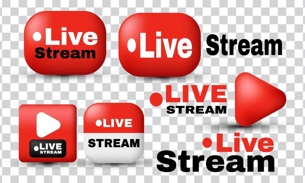 unique set collection 3d red media live streaming realistic design icon isolated on Stock Free