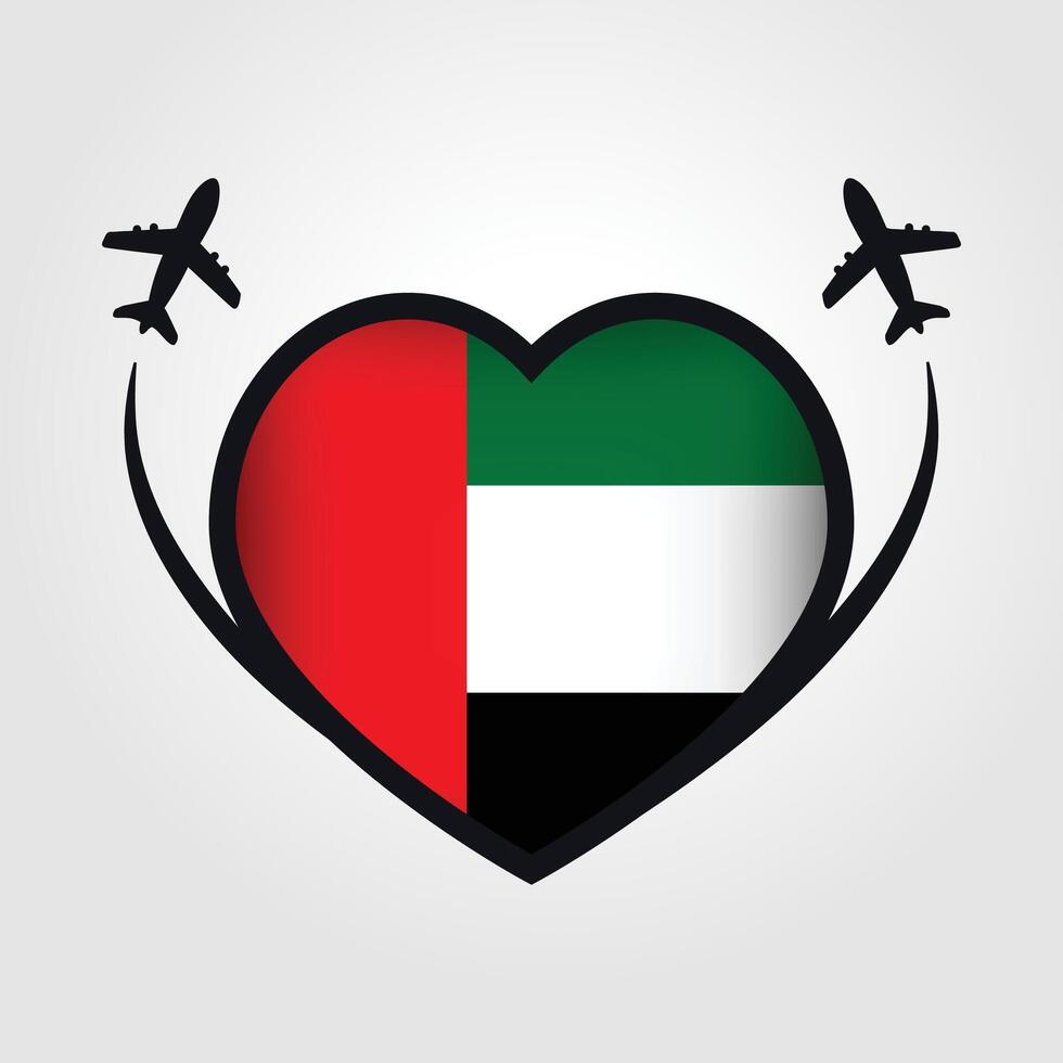 United Arab Emirates Travel Heart Flag With Airplane Icons Stock Free