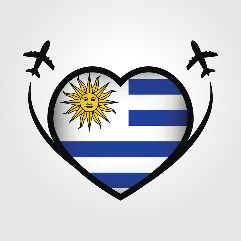 Uruguay Travel Heart Flag With Airplane Icons Stock Free