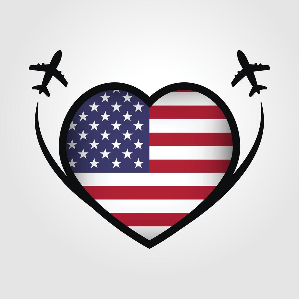 USA Travel Heart Flag With Airplane Icons Stock Free