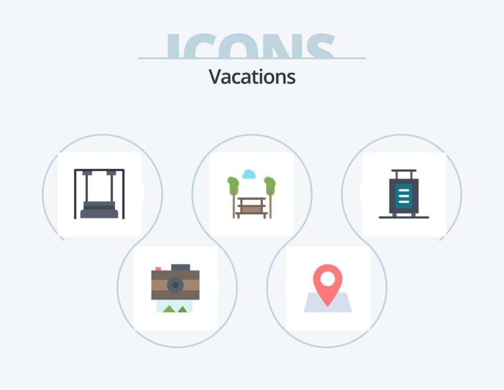 Vacations Flat Icon Pack 5 Icon Design. briefcase. trees. childhood. view. park Stock Free