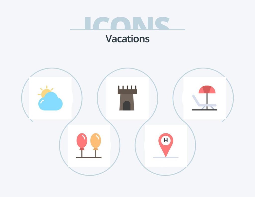 Vacations Flat Icon Pack 5 Icon Design. . summer. beach. beach. castle Stock Free