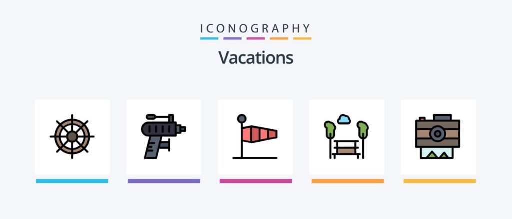 Vacations Line Filled 5 Icon Pack Including drill . area. id . sign . car. Creative Icons Design Stock Free