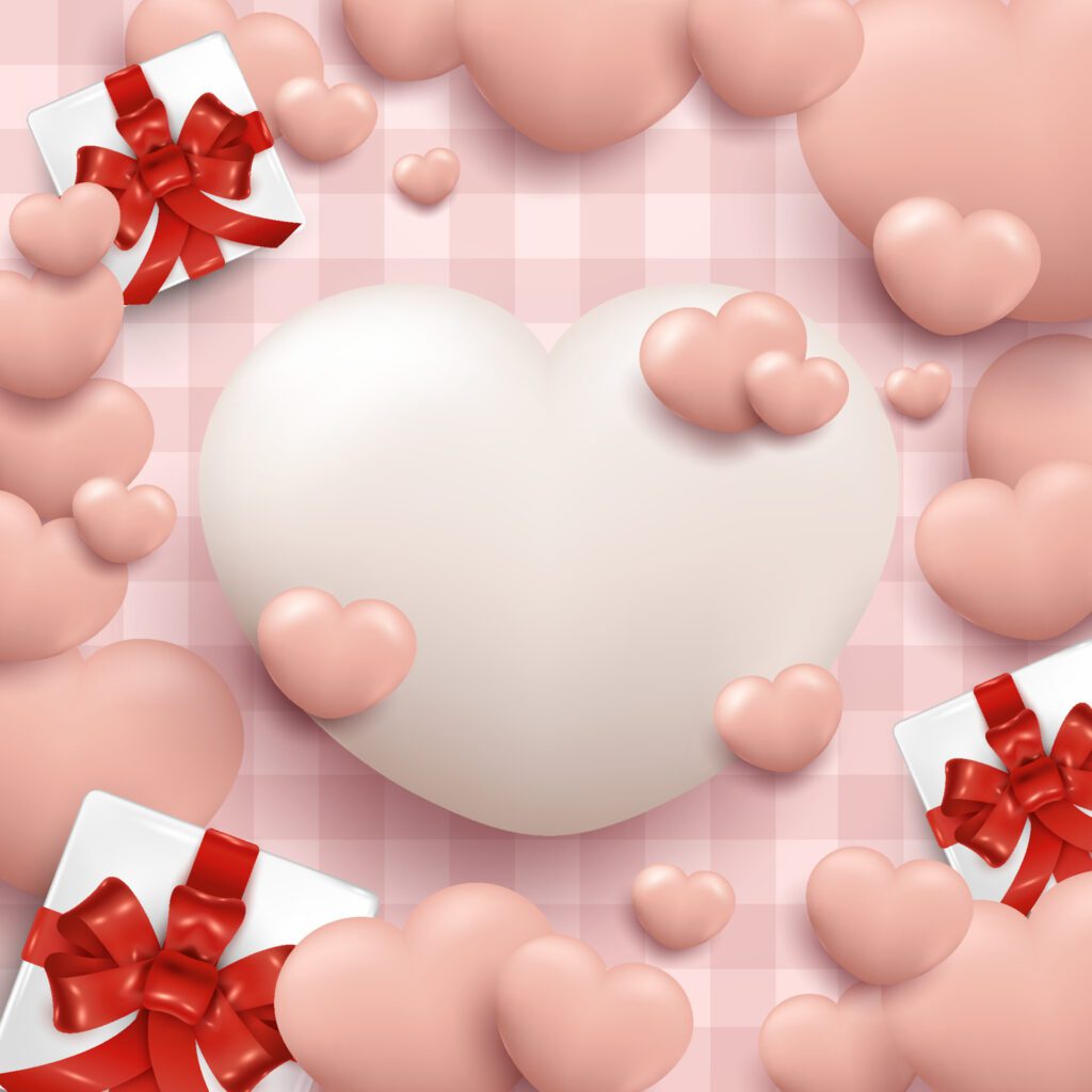 Valentines Day Poster Background with Realistic Heart and Gift Box Free Vector