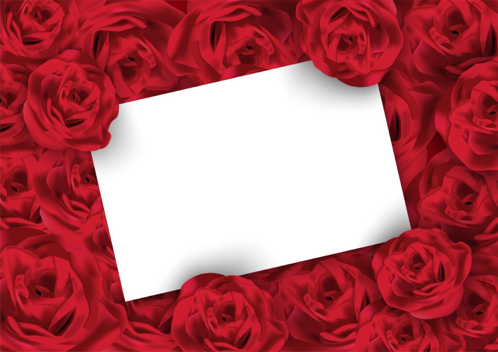 Valentines day rose background with white blank card Free Vector