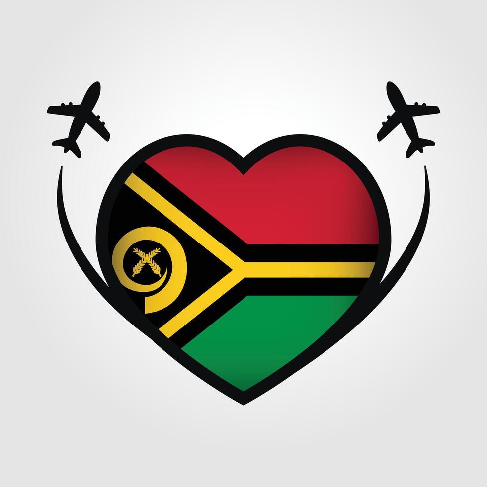 Vanuatu Travel Heart Flag With Airplane Icons Stock Free