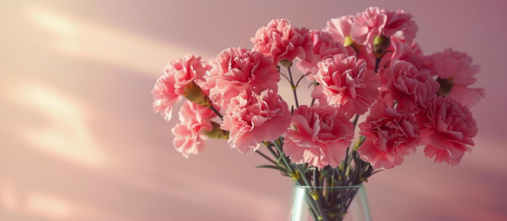 Vase Filled With Pink Carnations on Pink Background Stock Free