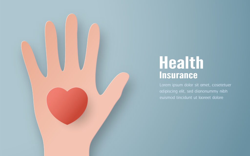 Vector illustration in concept of health insurance. Template design is on pastel blue background in 3D paper cut style. Free Vector