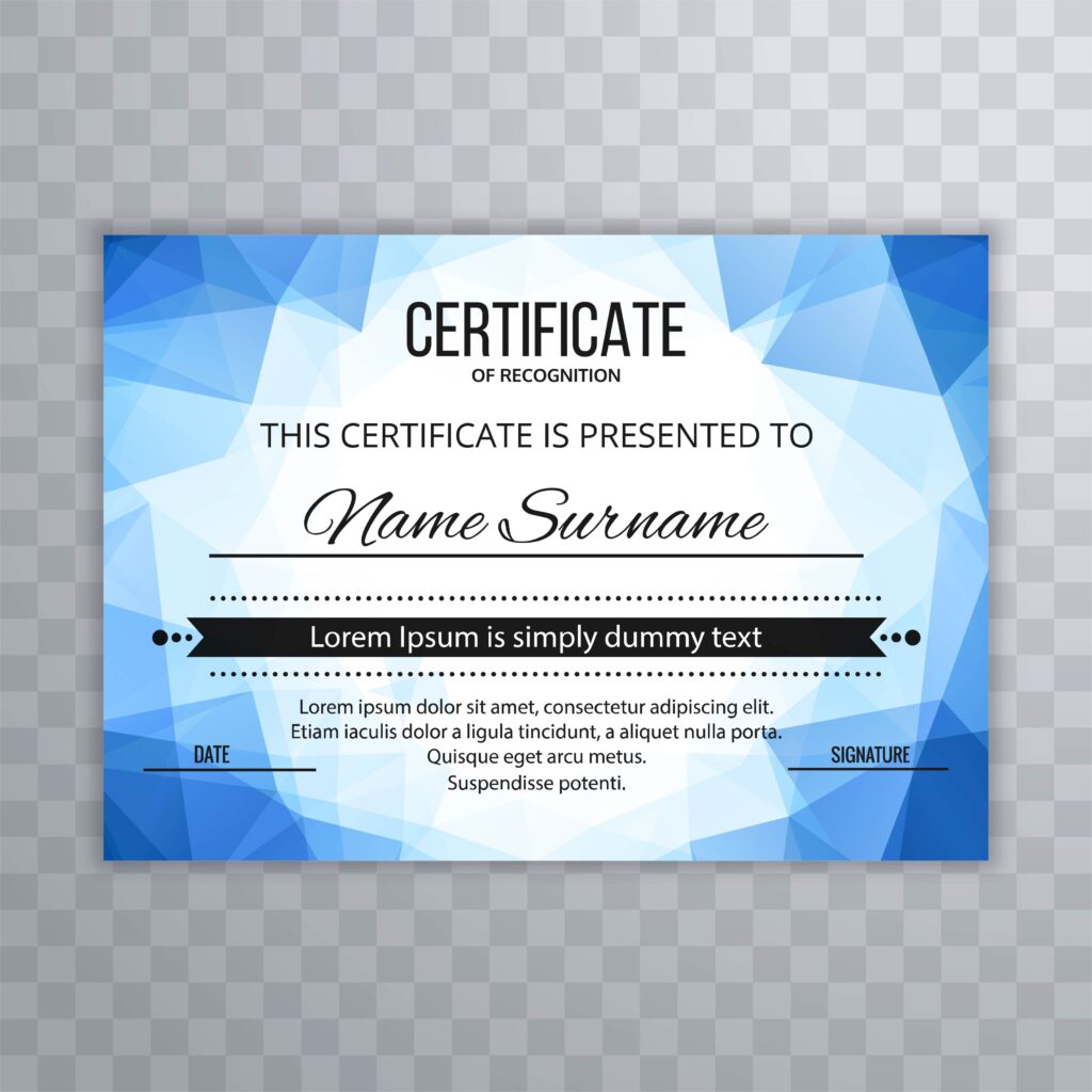 Modern blue polygon certificate template background Free Vector