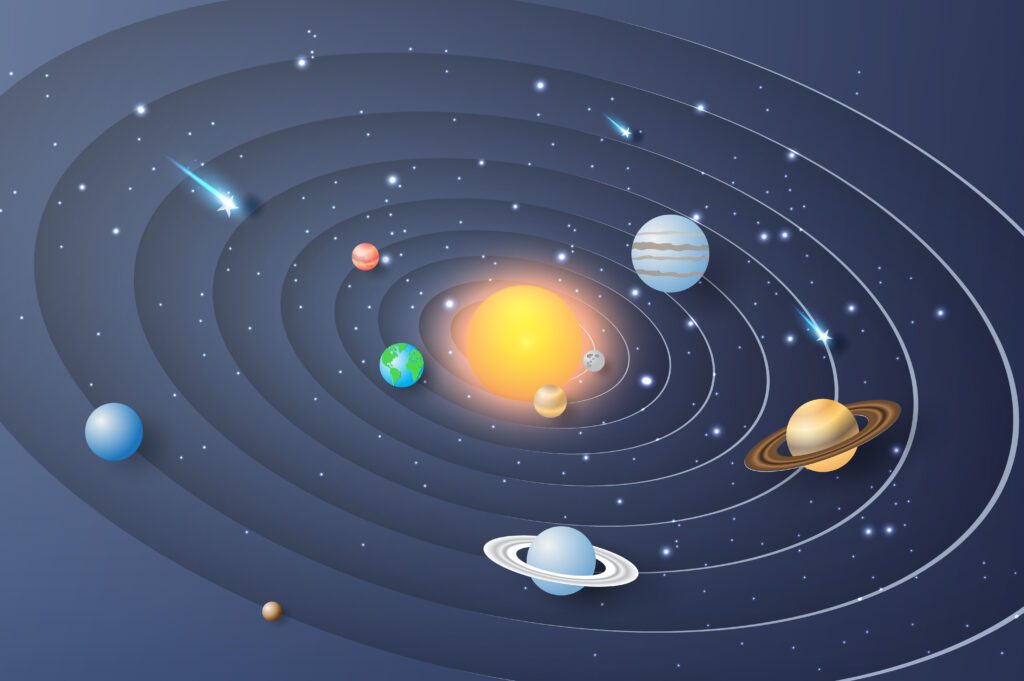 Paper art of Solar system circle background. Free Vector