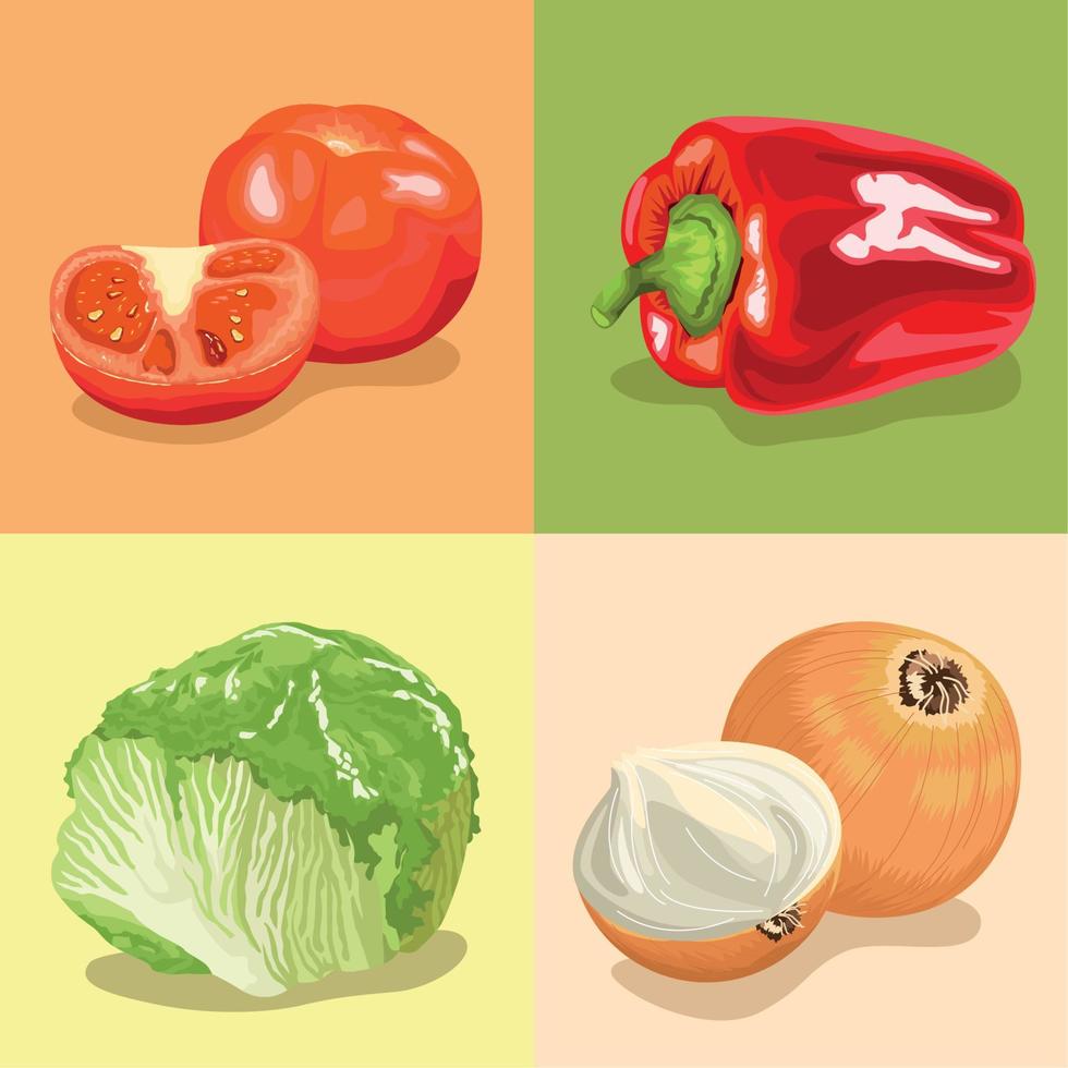 vegetables healthy food four icons Stock Free