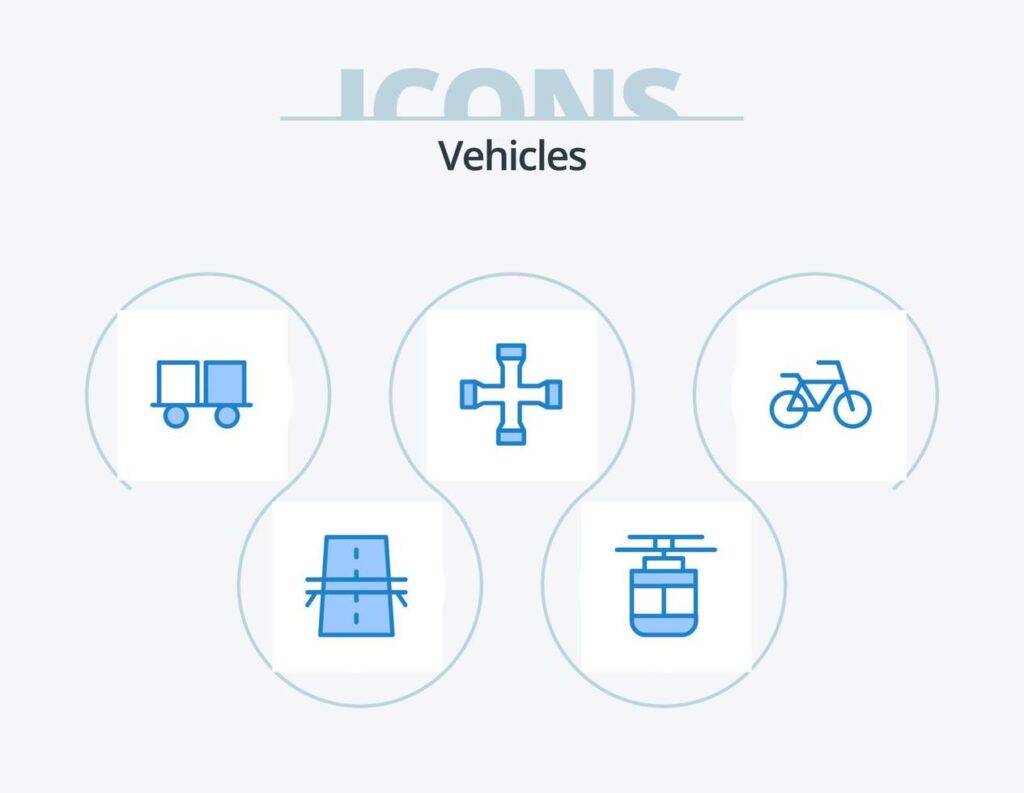 Vehicles Blue Icon Pack 5 Icon Design. garage. construction and tools. transportation. lift truck. forklift Stock Free