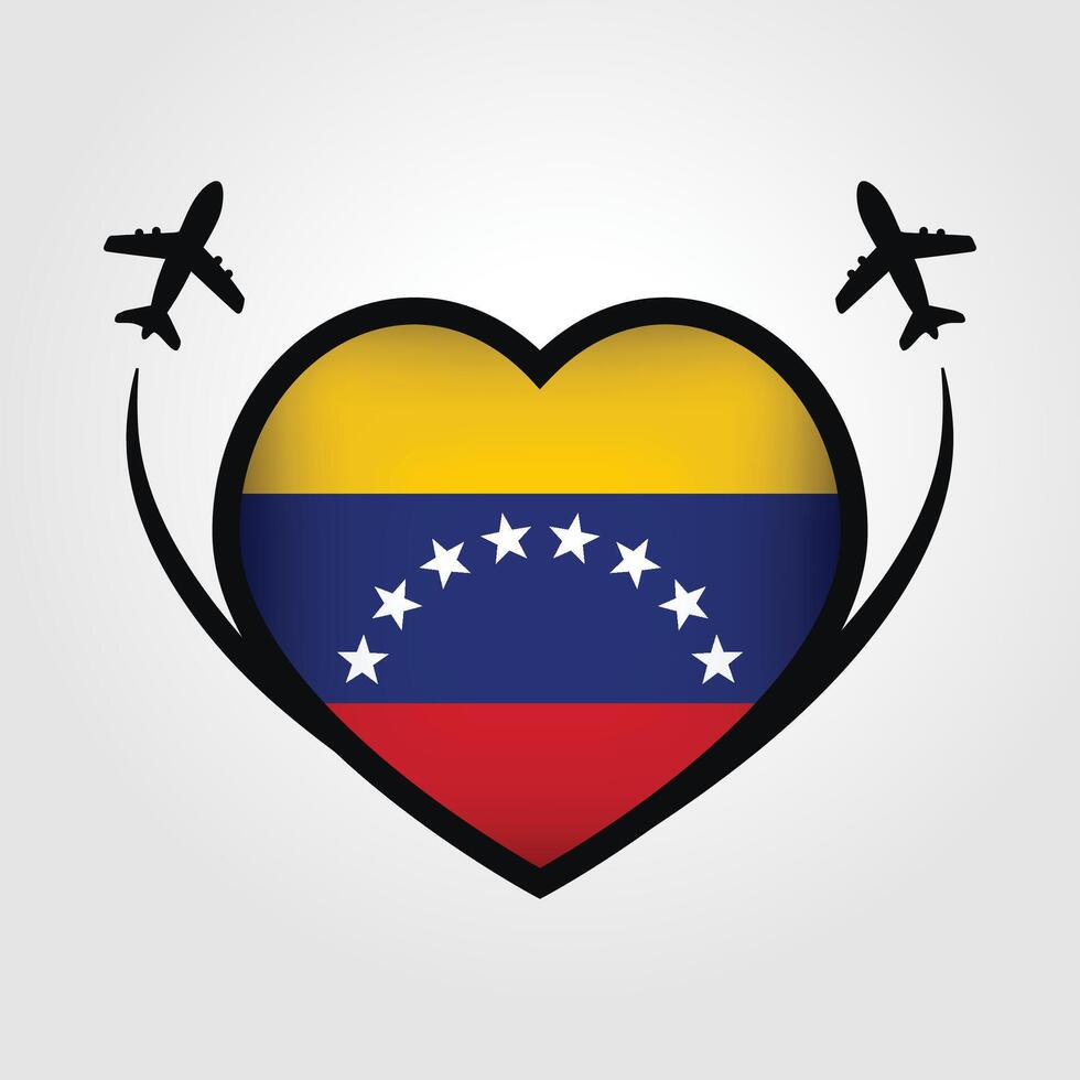 Venezuela Travel Heart Flag With Airplane Icons Stock Free