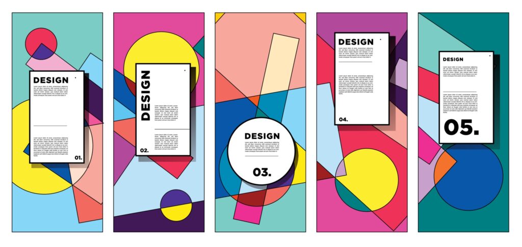 Vector vertical banner design template with colorful abstract geometric background Free Vector