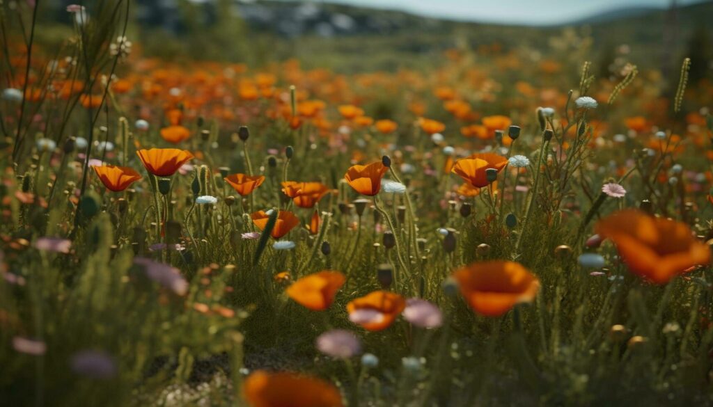 
									Vibrant wildflower meadow showcases beauty in nature multi colored landscape generated by AI Stock Free