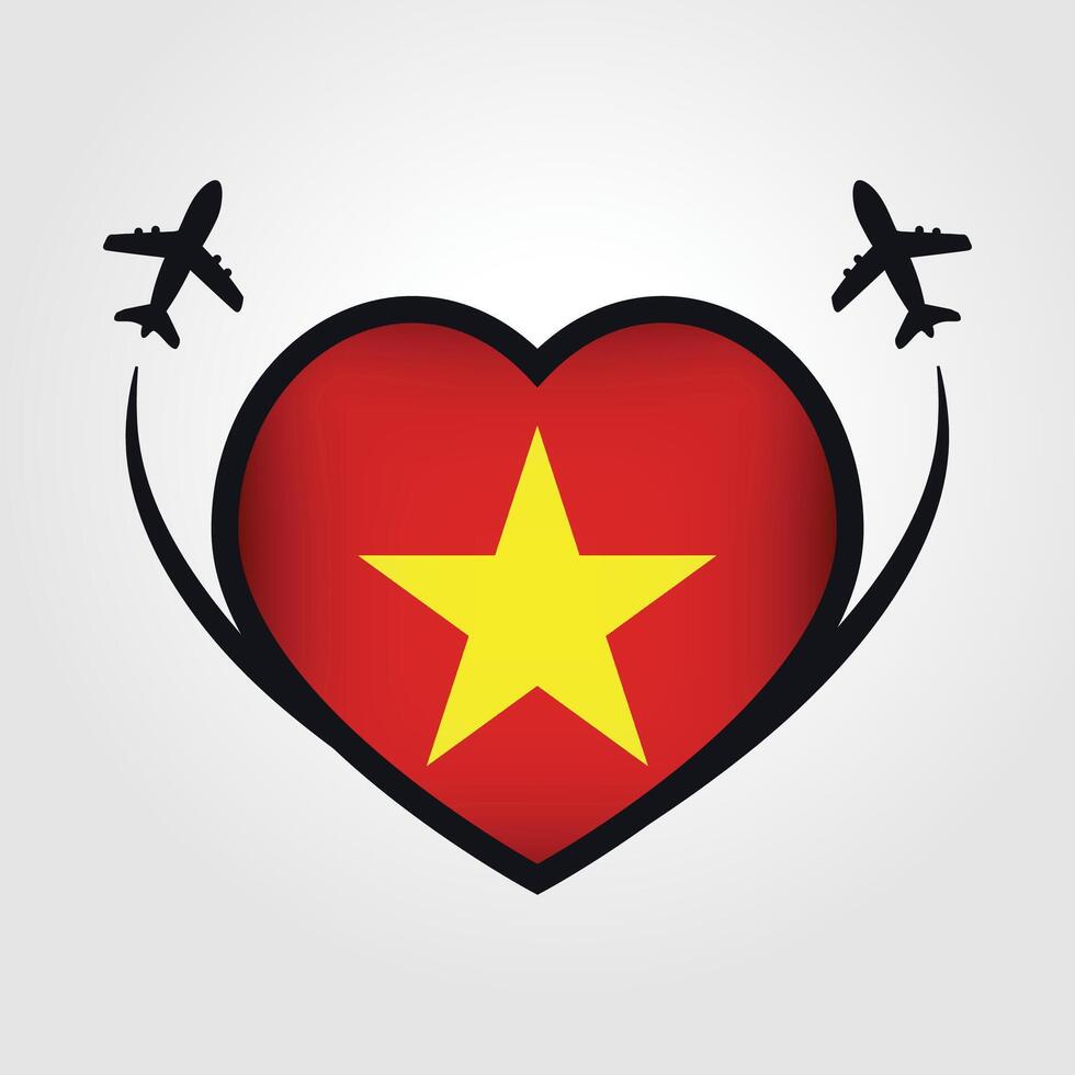 Vietnam Travel Heart Flag With Airplane Icons Stock Free