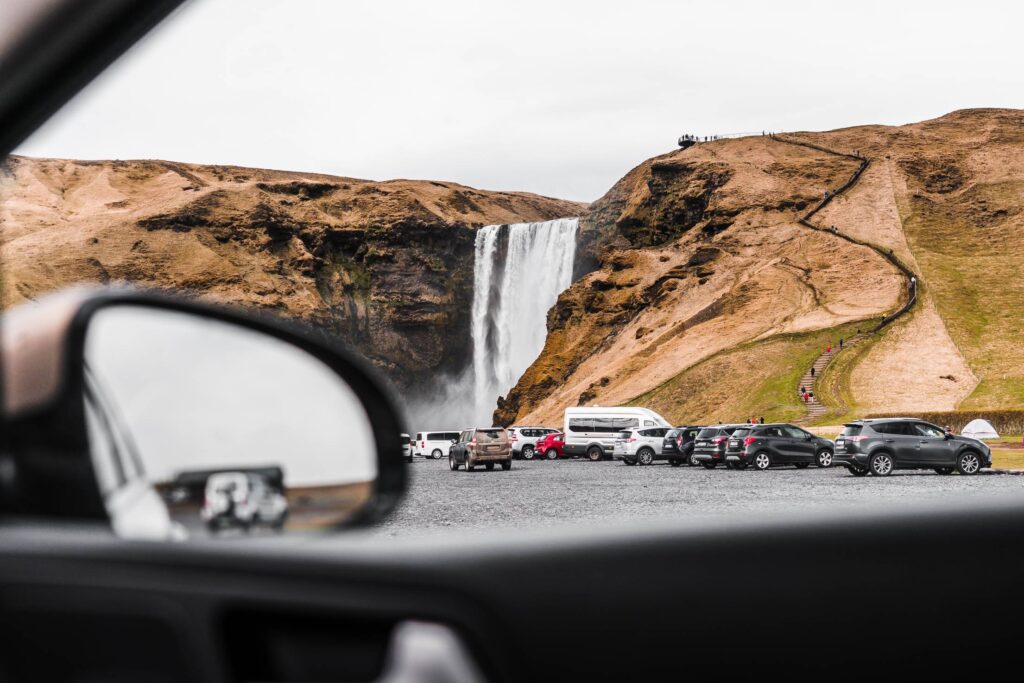 View from a Car to Skógafoss Waterfall Free Photo