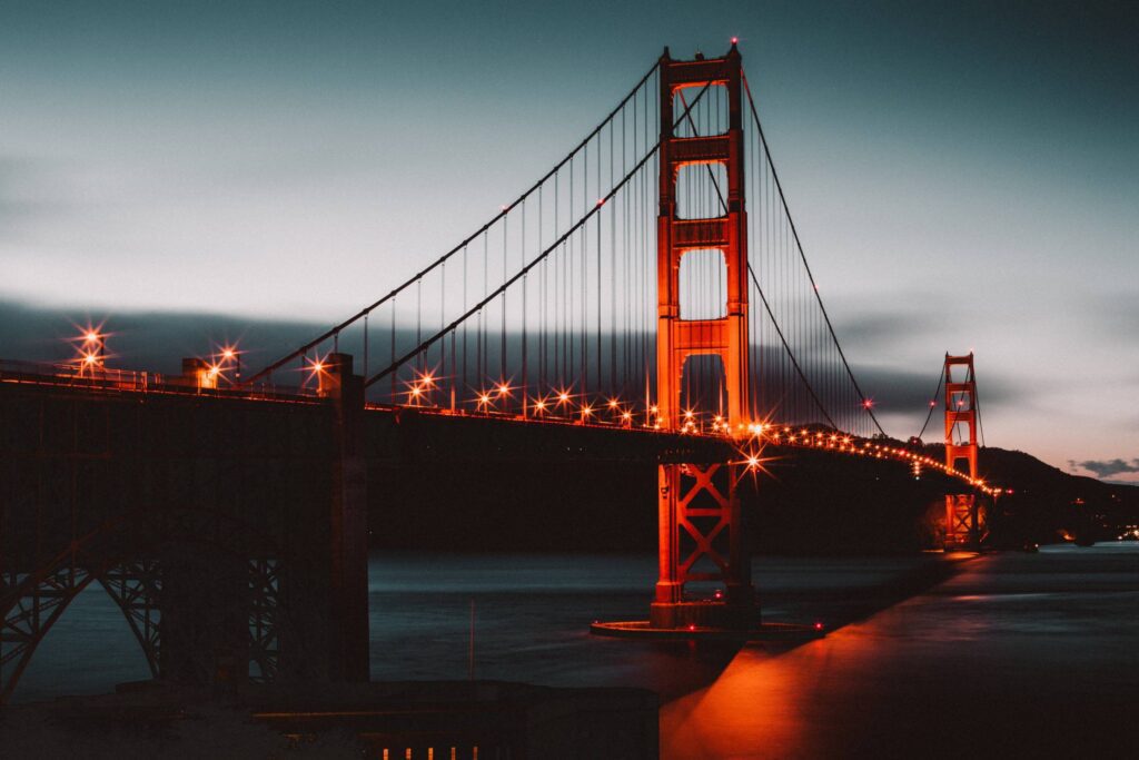 Vintage Golden Gate Bridge at Night Free Photo