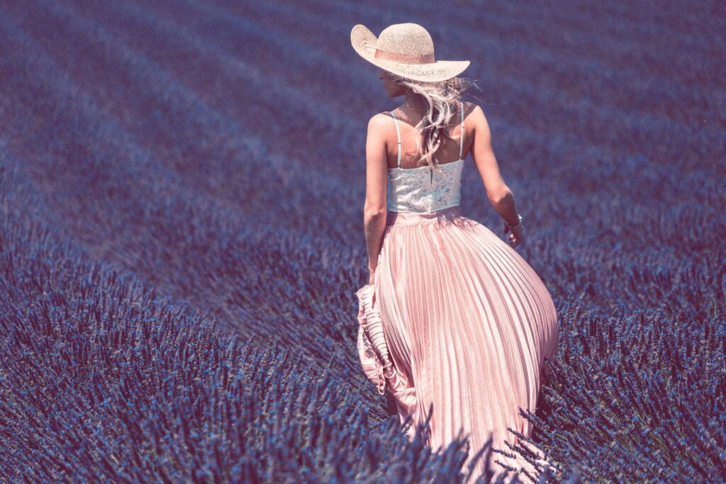 Walking in Lavender Field Free Photo