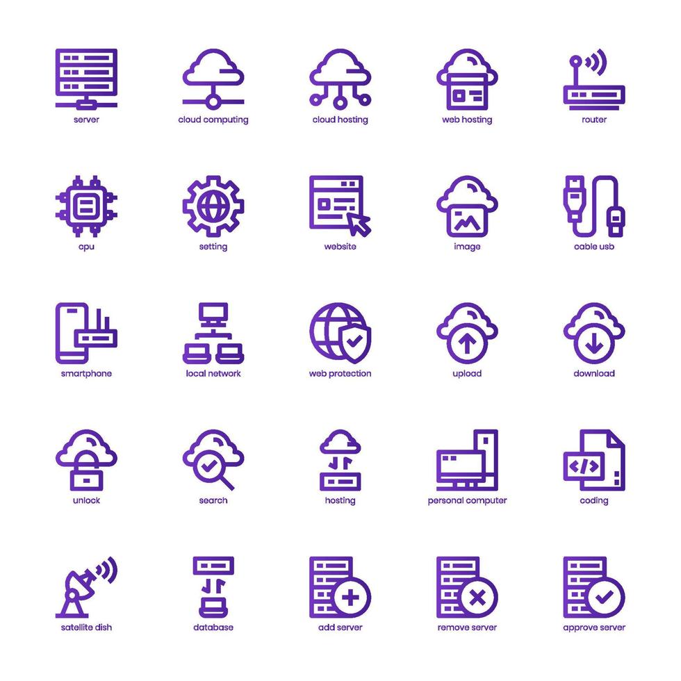 Web Hosting icon pack for your website, mobile, presentation, and logo design. Web Hosting icon basic line gradient design. Vector graphics illustration and editable stroke. Stock Free and Free SVG