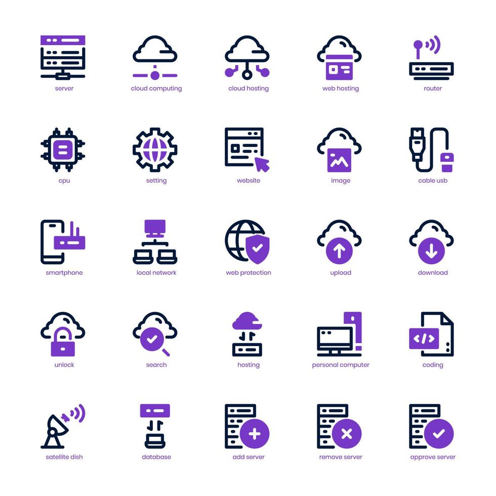 Web Hosting icon pack for your website, mobile, presentation, and logo design. Web Hosting icon mixed line and solid design. Vector graphics illustration and editable stroke. Stock Free