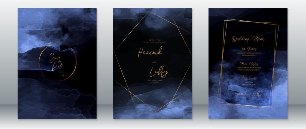 Wedding invitation card luxury dark navy background Free Vector