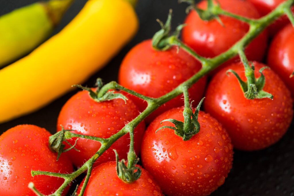 Wet Tomatoes and Peppers Close Up Free Photo