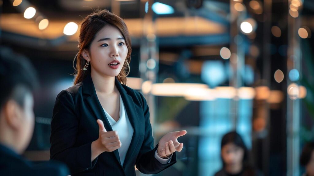 White Asian Business Woman Doing Presentation in The Office Stock Free