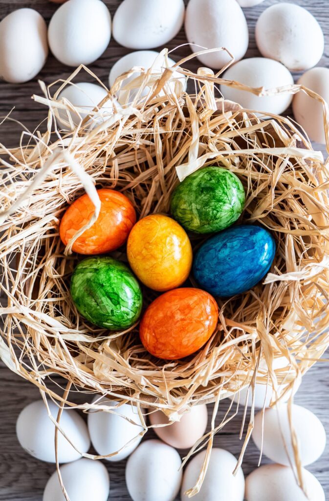 White Eggs and Colored Easter Eggs Vertical Free Photo