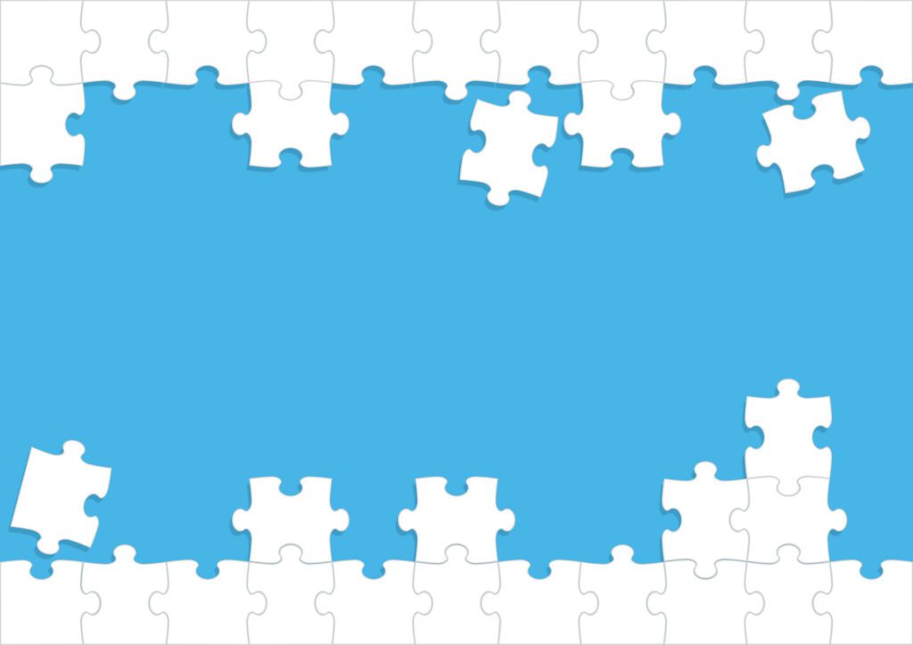 Vector White Jigsaw Puzzle Frame And Background Template On A Blue Background. Free Vector