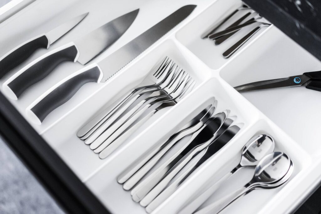 White Simple Cutlery Drawer Insert in Kitchen Sideboard Free Photo