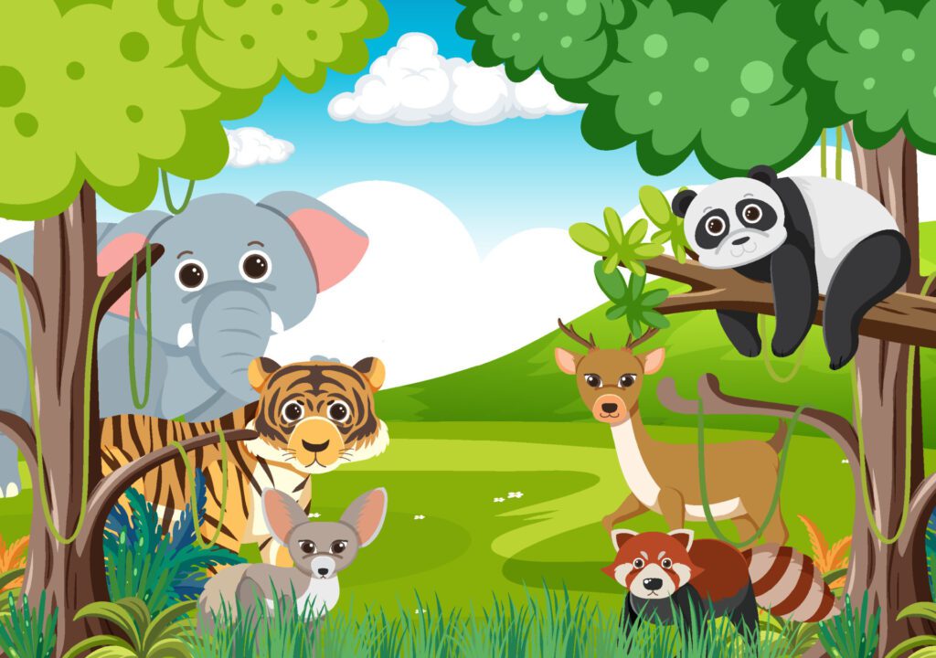 Wild animals in the forest Free Vector