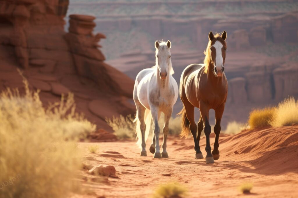 Wild Horses in Red Sand Valley Stock Free