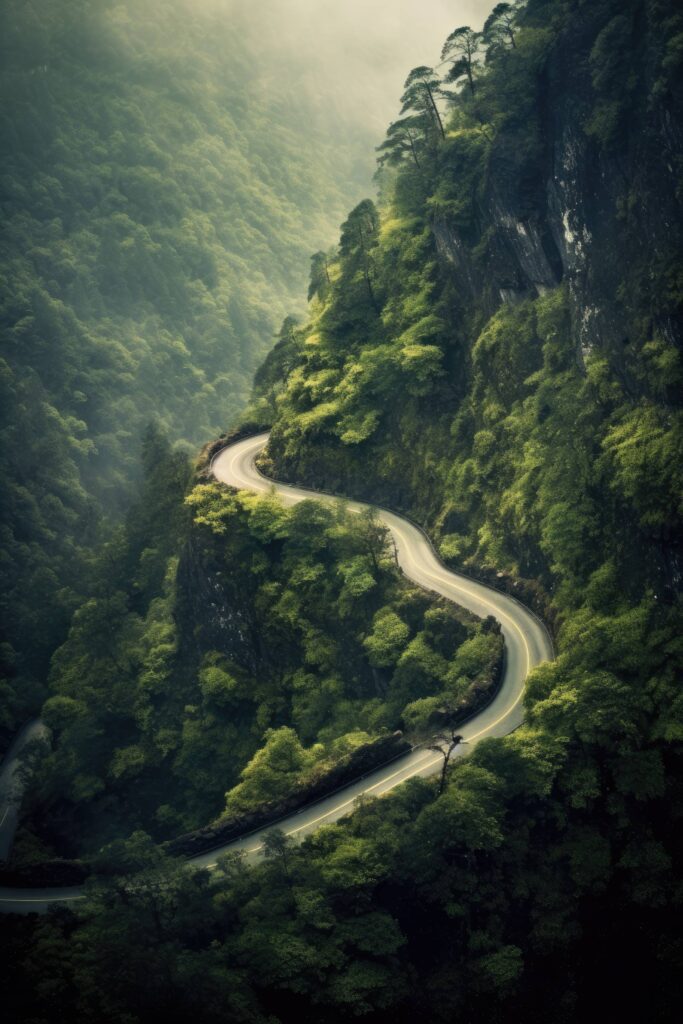 Winding Road on The Edge of a Wooded Cliff Stock Free