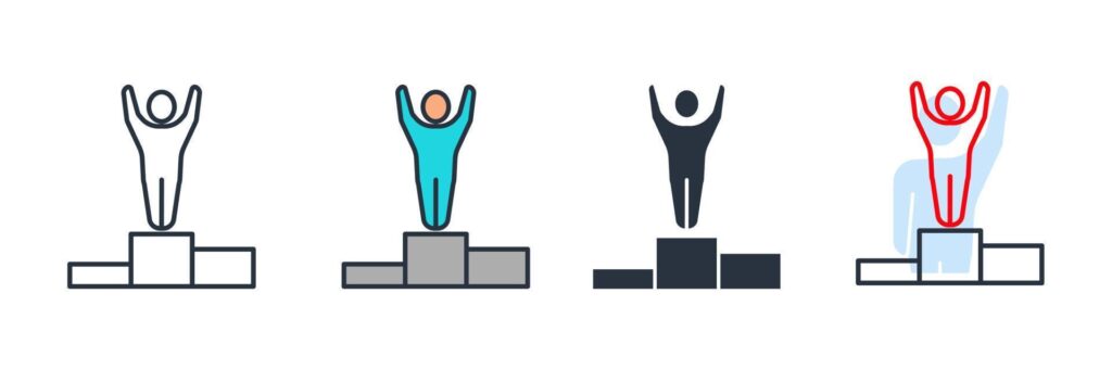 Winners business people icon logo vector illustration. podium with people symbol template for graphic and web design collection Stock Free