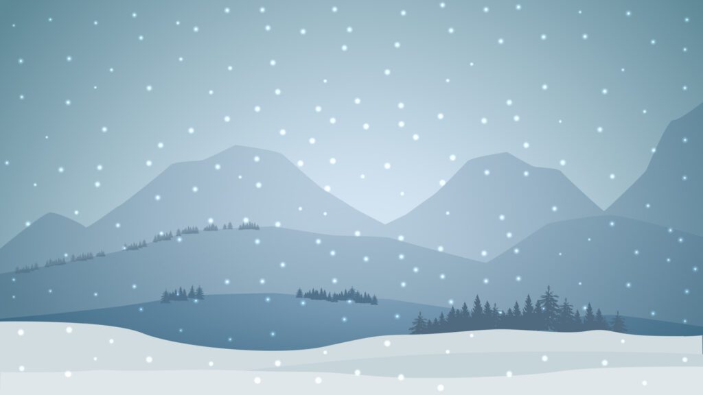 Winter landscape with the forest at the foot of the mountains and snow falling. Background for your arts Free Vector