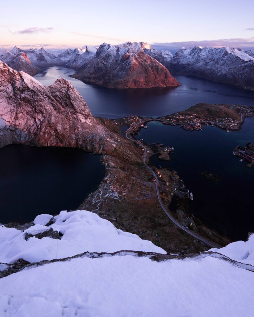 Winter Sunrise Glow at Lofoten Islands in Norway Free Photo