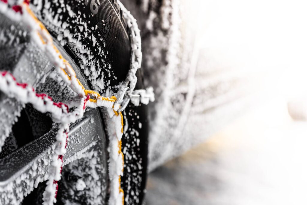 Winter Tyre with Snow Chains Free Photo